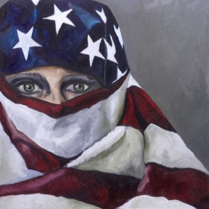 Wrapped in Freedom~ Self-Portrait, Oil & Cold Wax on Canvas, 24" x 24"