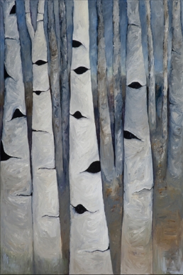 Evening Birch, oil and cold wax painting by Chicago artist Andrea Harris
