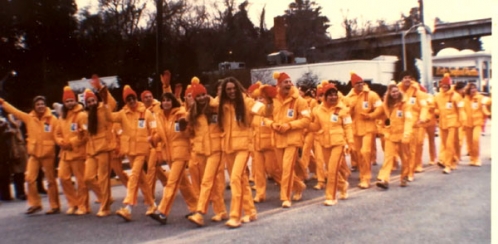 Andrea Harris, row one, second from right, with fellow Olympic Torchbearers, 1980 Winter Olympic Games, Lake Placid, New York